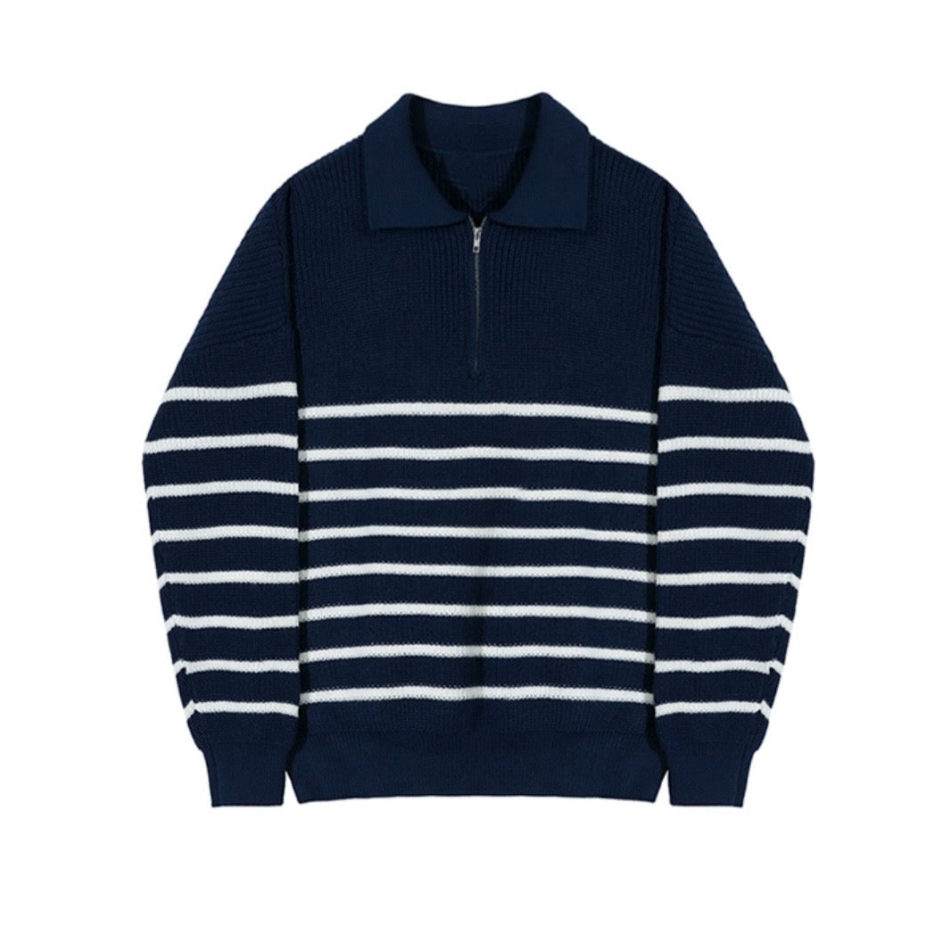 ANYANG Gestreifter Half-Zip-Pullover