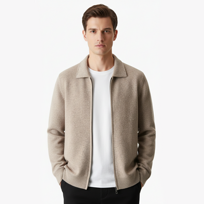 EXTRAFEINER MERINOWOLLE ZIP-POLO-STRICKJACKE