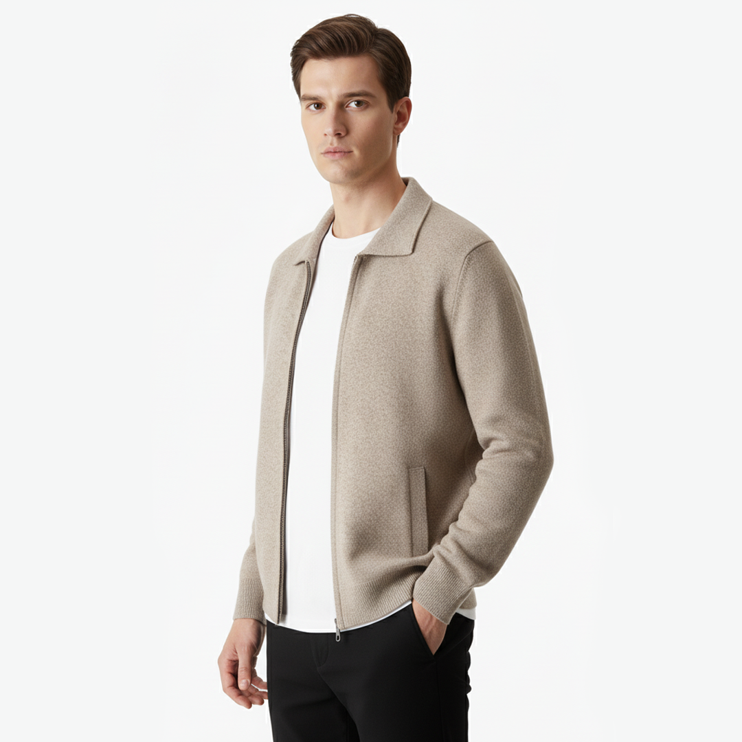 EXTRAFEINER MERINOWOLLE ZIP-POLO-STRICKJACKE