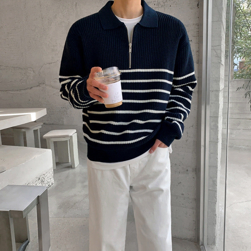 ANYANG Gestreifter Half-Zip-Pullover