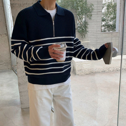 ANYANG Gestreifter Half-Zip-Pullover
