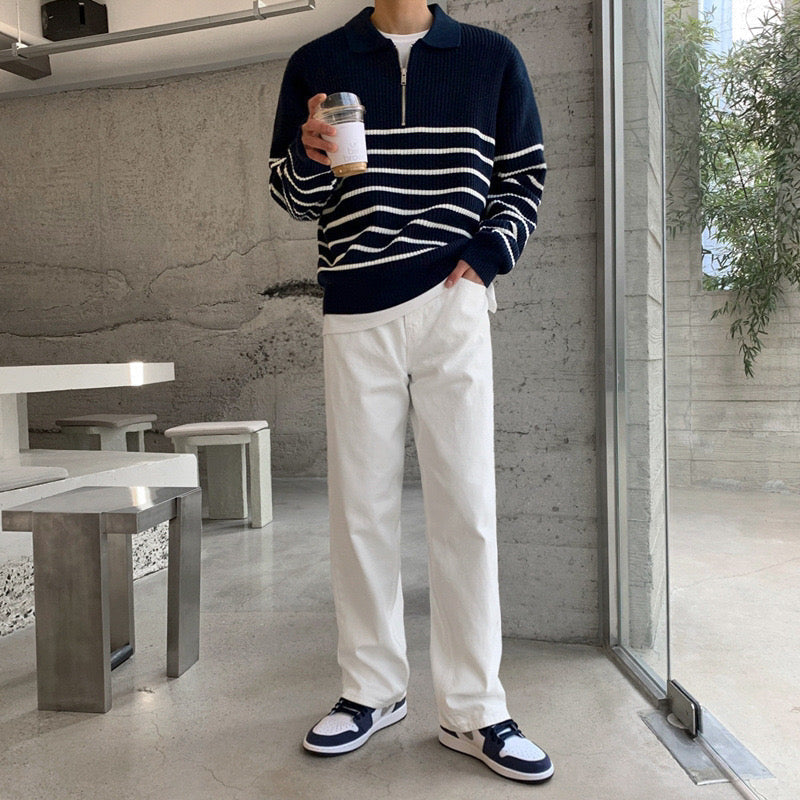 ANYANG Gestreifter Half-Zip-Pullover