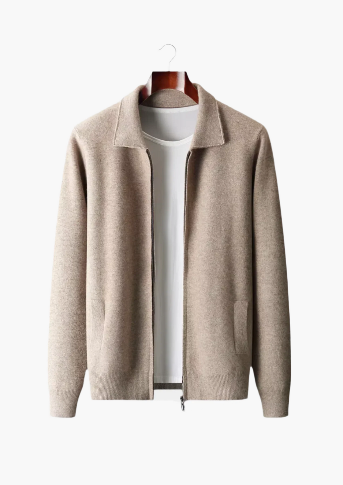 EXTRAFEINER MERINOWOLLE ZIP-POLO-STRICKJACKE